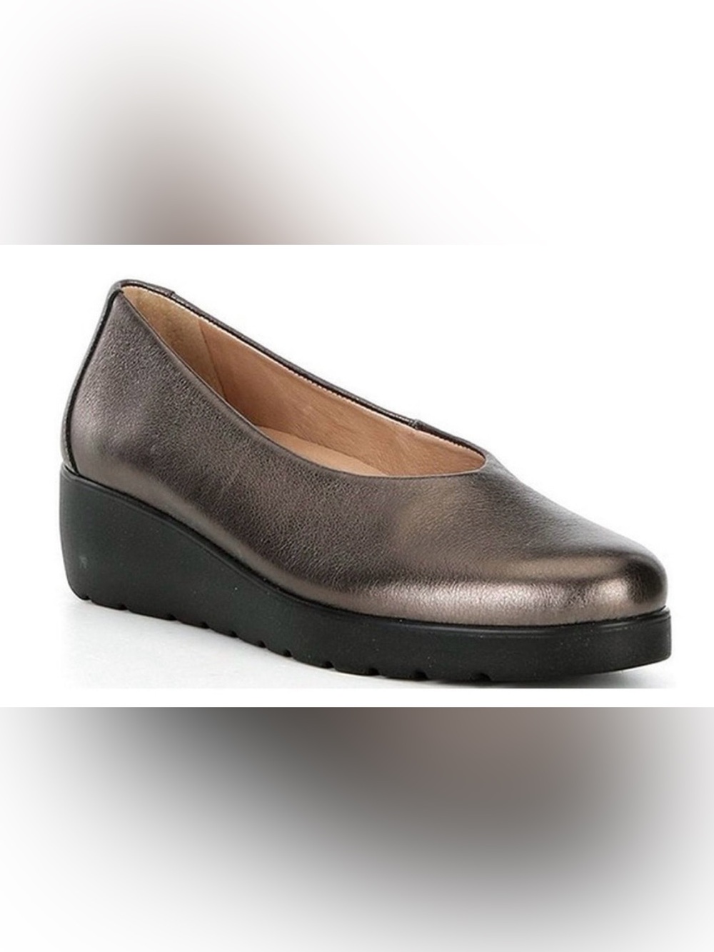 Brioso Waverly Metallic  Gunmetal leather Sweetheart Wedge Pump - Women's 9.5